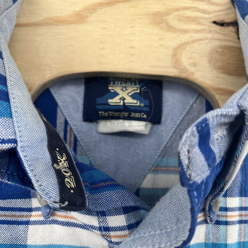 Wrangler 20X Shirt Adult Large L Blue White Plaid Cowboy Western Mens - Picture 4 of 4